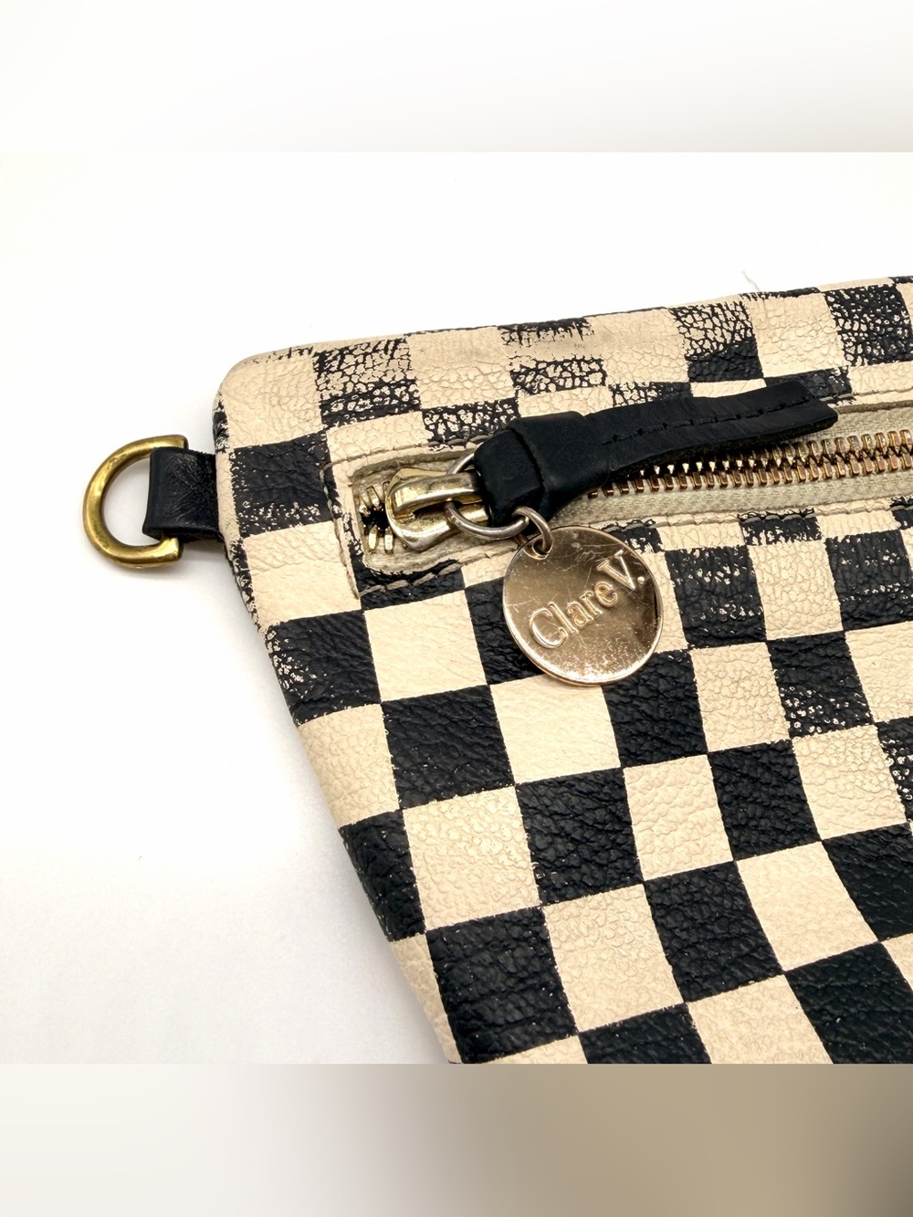 Clare V Black & Cream Leather Checkered Crossbody Belt Waist Bag Medium - Picture 2 of 5